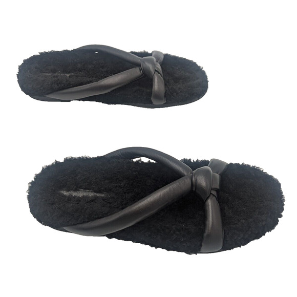 LAFAYETTE 148 New York Honore Shearling Leather Strapped Black Sandals US 10 - Picture 4 of 8